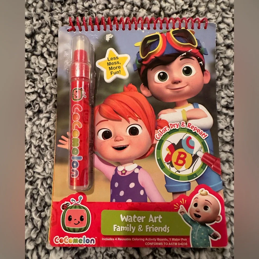 Set of 2 Cocomelon Water Art Reusable Coloring Activity Books w/ Water Pen NEW